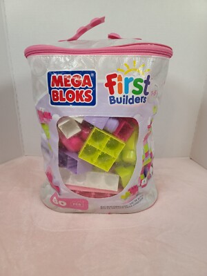 Pink Mega Bloks First Builders With CarBig Building Bag - 80 Pieces