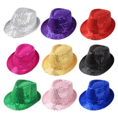 Sombrero Fedora Lentejuelas Gorra Trilby Color Sólido Unisex para Fiesta Rendimiento Disfraz - Imagen 1 de 4