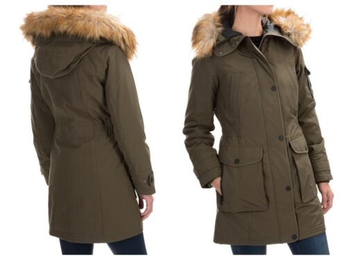 NWT 1 Madison Hooded Parka, Faux Fur, size M, color Khaki, quilted lining, SOLD - Afbeelding 1 van 11
