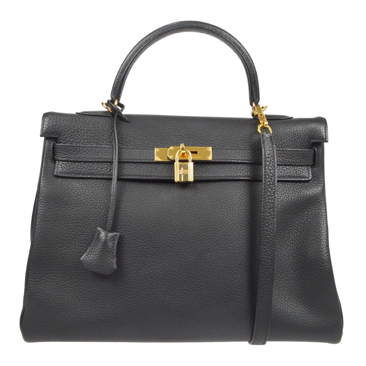 HERMES KELLY 35 RETOURNE 2way Handbag Purse Black Clemence G 121