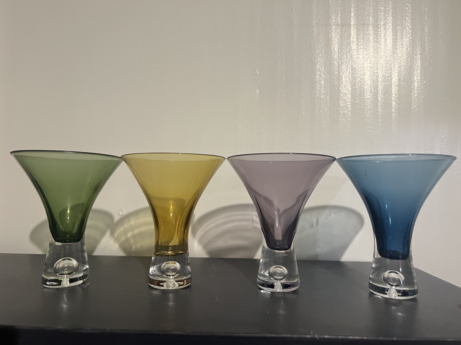 VTG Artland Celebration Set of 4 Jewel Tone Martini Wine Glasses with Bubble Base BB