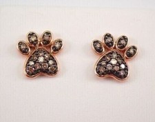 2Ct Simulated Brown Diamond Dog Paw Stud Earring's 14K Rose Gold Plated