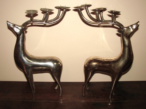 Vintage bougeoir animalier x2 en bronze chromé - Cerf - Chandelier - Picture 7 of 14