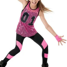 New WEISSMAN 1-2 Step 9568 BLACK/PINK Unitard  Sequin Mesh Tank Top SA S ADULT