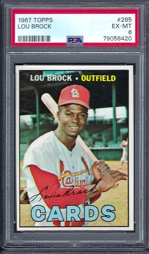 1967 Topps # 285 Lou Brock Cardinals HOF EX MT PSA 6