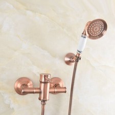 Antique Red Copper Bathroom Faucet Set Bathtub Shower Cold Hot Taps Kit 2tf263