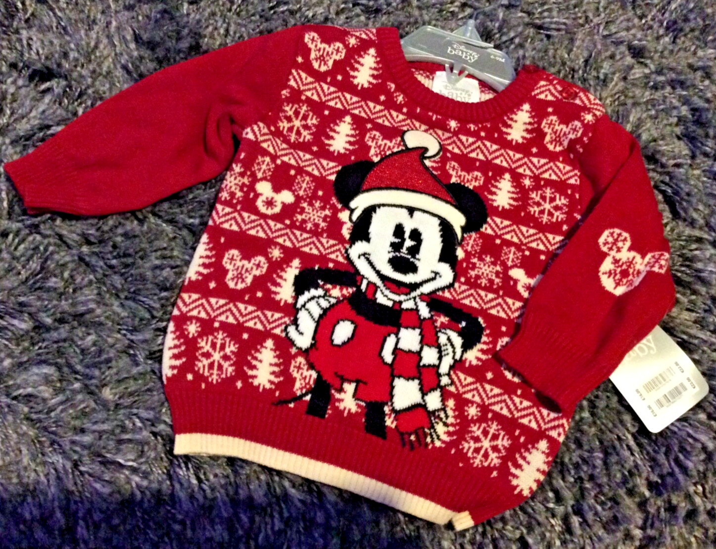 BNWT New Disney Store Mickey Mouse Red Christmas Baby Jumper 6-9M 9kg