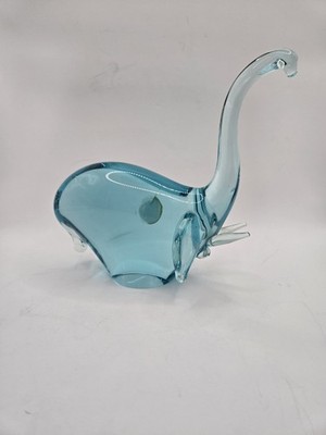 Vintage Czech Republic ZBS Blown Glass Light Blue Elephant Figurine HEAVY 