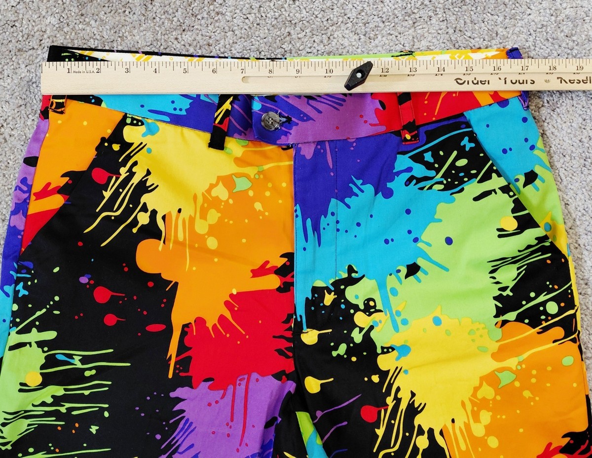 Loudmouth Pants Mens 34 x 34L Neon Black Paint Splatter Golf Loud