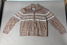 Tiara International Cardigan Knit Zip Up Sweater Women  s Size M Fair Isle Brown