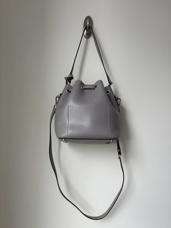 MICHAEL KORS GREENWICH Saffiano Leather Crossbody Bucket Bag Gray OBO - Image 4 of 4