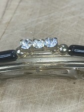 Vintage rhinestone, Silver Tone , and black barrette