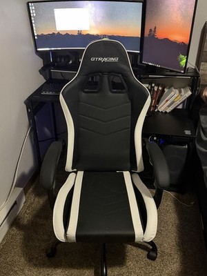 GTRACING Black/White High-Back Swivel Gaming Office Chair Faux Leather 35in