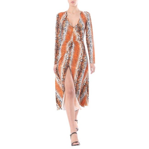 Rotate Birger Christensen Snake Print Glitter Ruched Slit Midi Dress Sze S Small