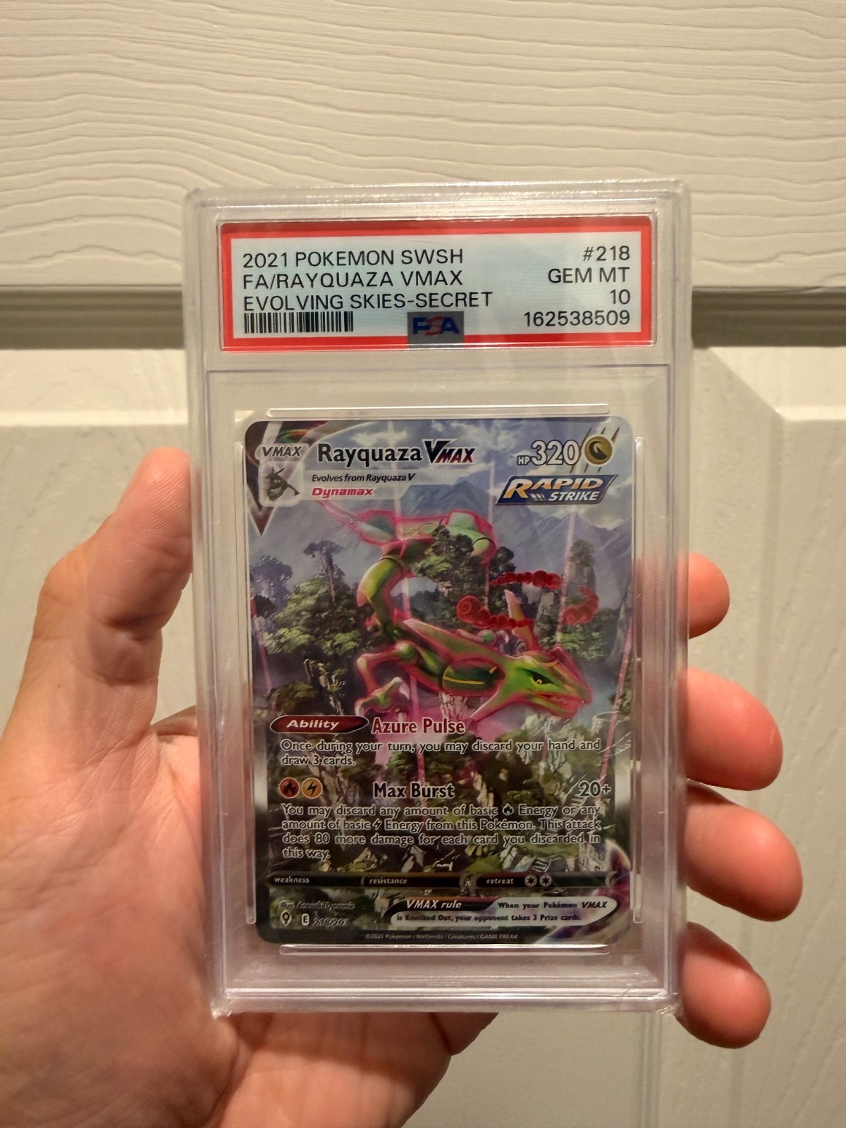 2021 Pokemon Evolving Skies Rayquaza VMAX 218/203 Alt Art PSA 10 GEM MINT
