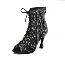 Uonpie Stivali a Rete Strass per Le Donne Scarpe da Ballo Latino con