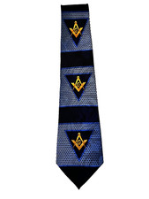 Blue Necktie Black Stripe Square Compass Triangle Masonic Fraternity NEW 