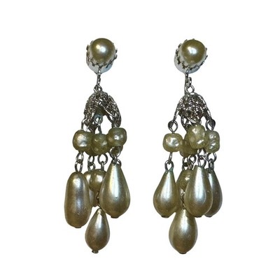 Vintage CATHE signed Chandelier faux pearl 2 1/2'' drop
