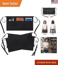3 Pack Server Aprons With 3 Pockets, Oil Waterproof Waitress Waiter Short H...