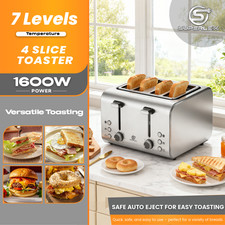 SUPERLEX Wide-Slot 4 Slice Toaster Defrost/Reheat/Cancel 1600W Stainless Steel