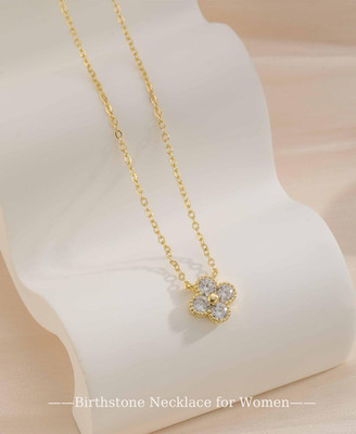 Four Leaf Clover Birthstone Necklace CZ Gold Plated Women Pendant Jewelry Gift