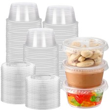 Disposable Plastic Jello Shot Cups Lids 2oz Clear 100 Sets Stackable Souffle