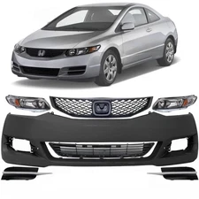 Front Bumper Cover Paintable & Grille Assembly Kit For 2009-2011 Honda Civic