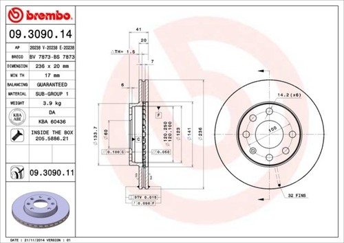 2x BRAKE DISC 09.3090.11 FOR DAEWOO RACERHatchbackLANOSNEXIA CHEVROLET 1.5L 4cyl - Picture 2 of 7