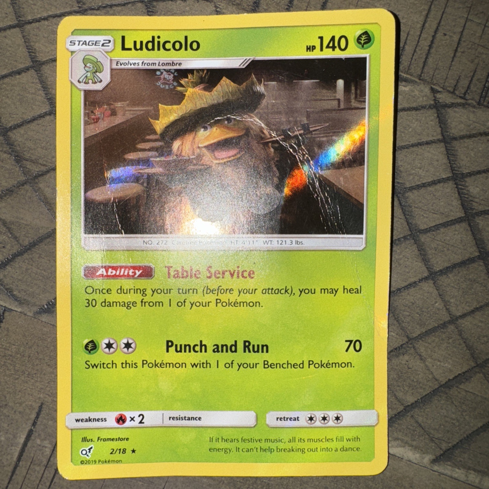 Ludicolo Holo Detective Pikachu 2/18 Pokemon Card.