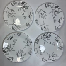 Corelle Vitrelle Misty Leaves White Gray 8.5" Salad / Sides Plate - Set of 4