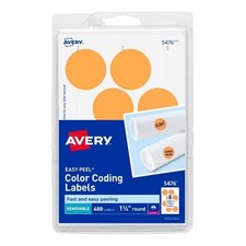 Avery Neon Orange Removable Color Coding Labels 5476, 1-1/4" Round, Pack of 400
