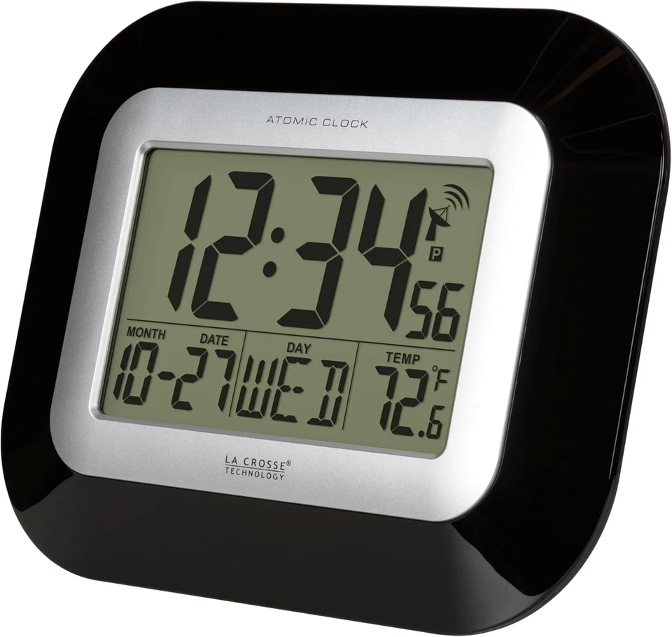 Reloj de Pared Digital Atómico con Temperatura Interior, Negro, 12 Pulgadas Foto 3 de 4