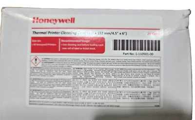 Honeywell Thermal Printer Cleaning Cards 1-110501-00 25 Pack 6" x 4.5" - Image 1 of 4