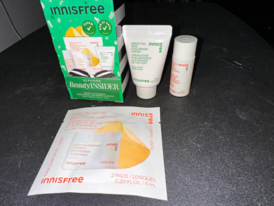 innisfree Green Tea Hyaluronic Cream + Vitamin C Serum + Toner Pads 1.2 oz
