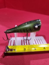 Vintage Creek Chub Plunker Wooden 3 Inch Long Fishing Lure Green / Tan Barred !!