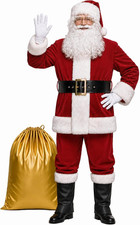 MEN'S DELUXE SANTA SUIT 11Pc. CHRISTMAS ADULT SANTA CLAUS COSTUME