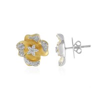 Cavill Silberohrringe Damen 925 Sterling Silber 0,88Ct Zirkon Blume Gelb