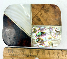 Vintage Belt Buckle Mexico Silver Abalone, MOP, Shell, Wood Inlay 3" X 2"