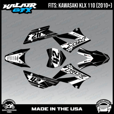 Graphics Kit for Kawasaki KLX110 KLX110R/RL (2010-2024)Lethal Series-Grey White