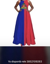 Women’s Sleeveless Maxi Dress Round Neck Long Blue Red Colorblock Graphic Print