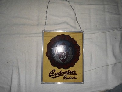 Budweiser Budvar Bier Fensterglas im Rahmen ca. 60er Jahre sehr selten Budweiser