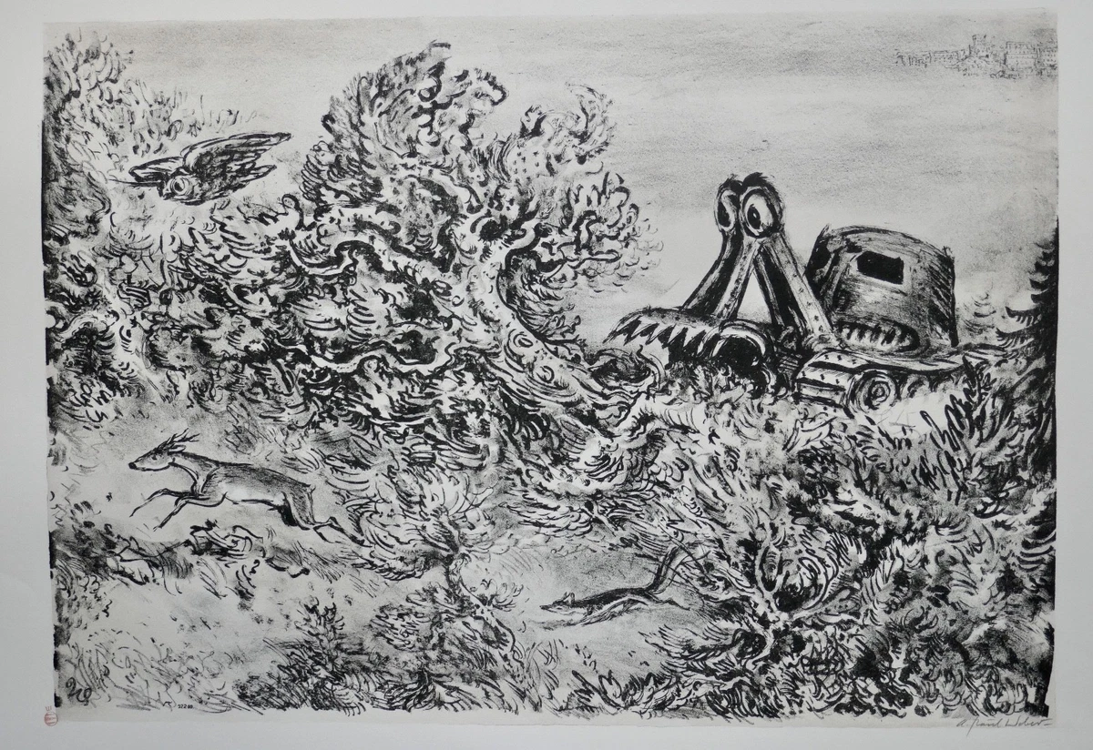 A. Paul Weber, Original Lithographie 1963, signiert, Der Fortschritt