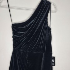 Express NWT Velvet One Shoulder High Slit Maxi Dress Black Gown Size XS Holiday