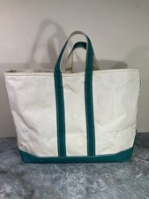 Vintage 80s LL Bean Boat and Tote Canvas Bag Green White Crinkle Tag Large