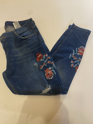 Yessica The Skinny Jeans 34 29 Blue Embroidered Cross Stitch Rose Distressed