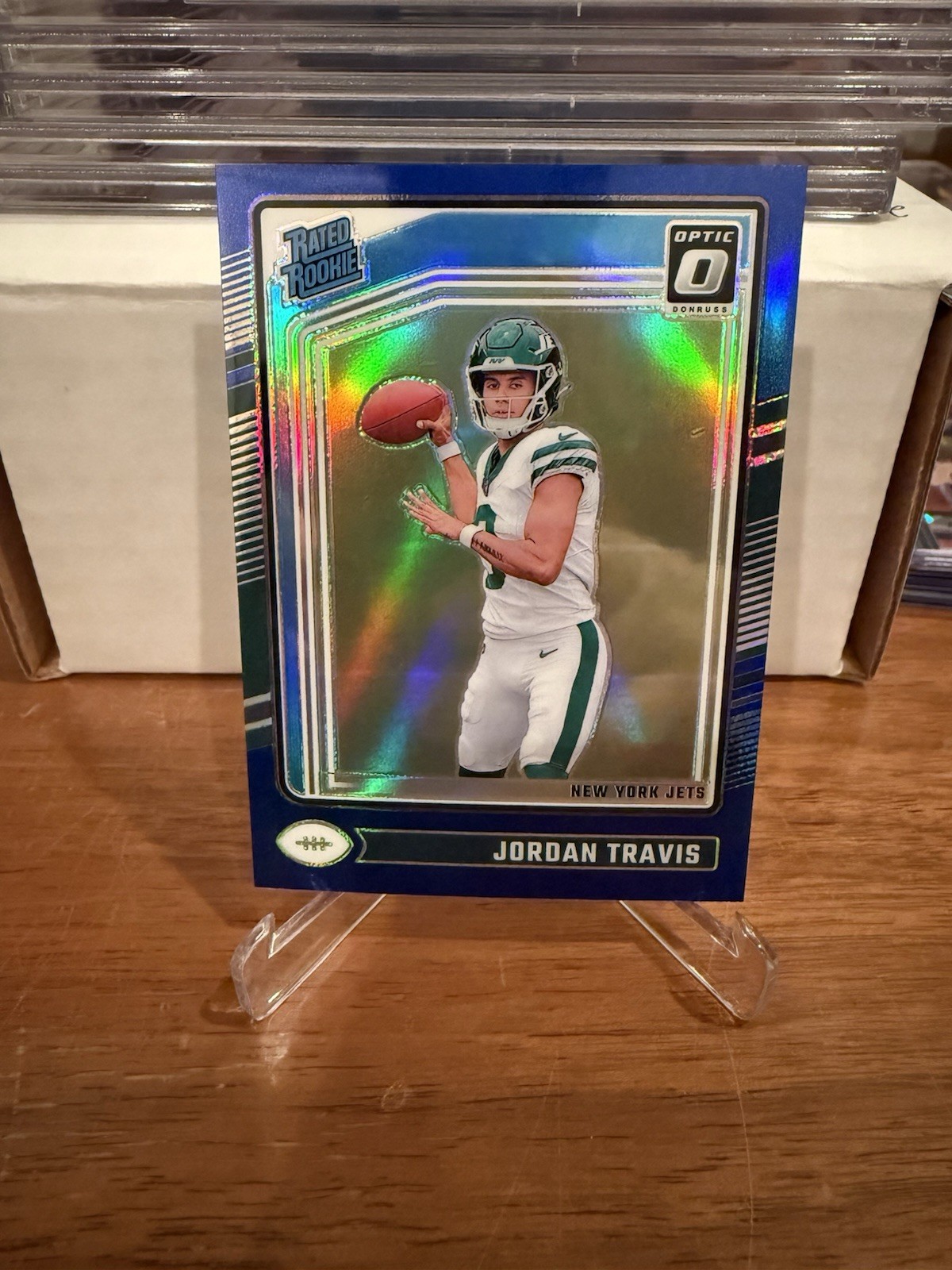 Jordan Travis 2024 Donruss Optic Rated Rookie Blue Prizm /199 Jets #260 FSP