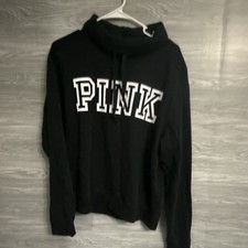 PINK Victoria s Secret Black Logo Graphic Pullover Hoodie Women s M