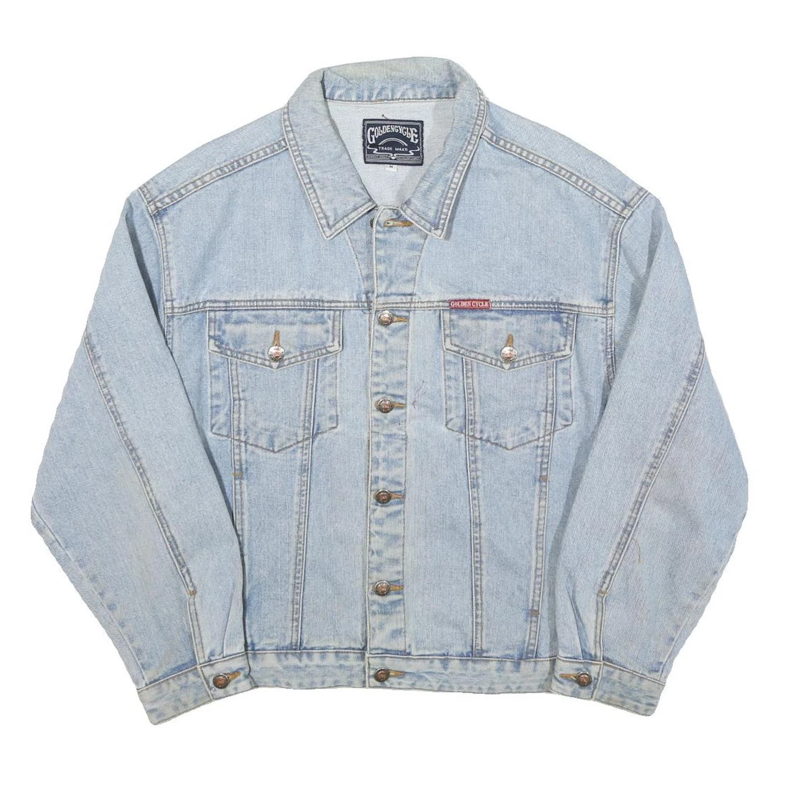 GOLDEN CYCLE Mens Blue Denim Jacket M Cotton Blend Button Closure Classic Fit