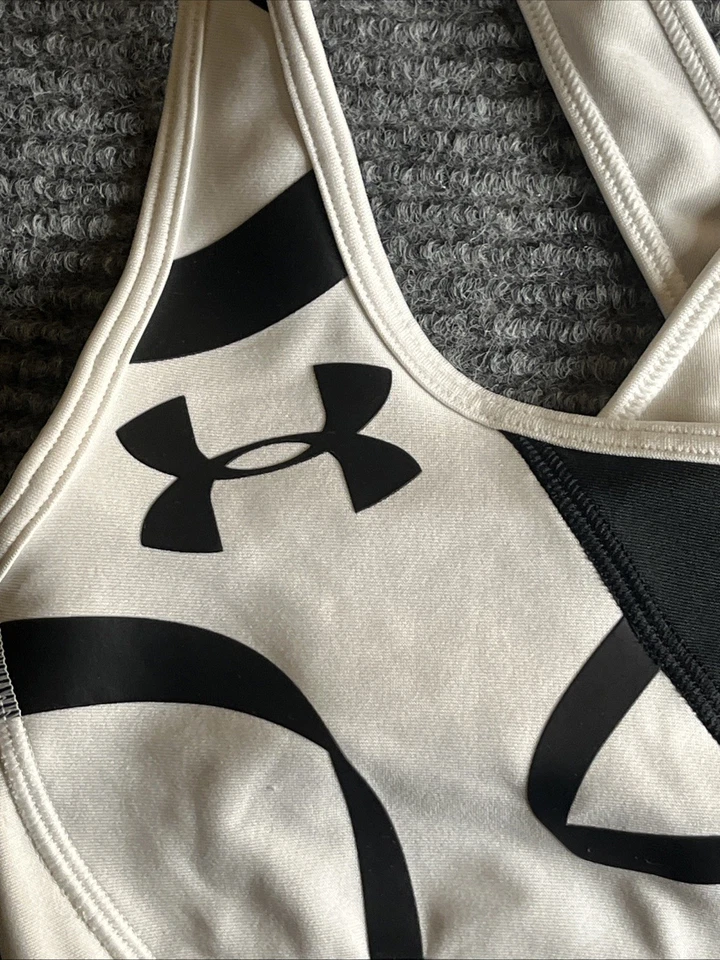 Under Armour Sports Bra Women XS Black White Gym Yoga Running Sports - Image 2 of 4