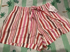 Auden Women's Striped Flannel Drawstring Sleep Shorts w/ Pockets Sz: S NWT
